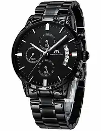 Herrenuhr Schwarz Edelstahl Militär Chronographen Herren Armbanduhr Wasserdicht Analog Uhren fur Männer Großes Ziffernblatt Leuchtende Datum