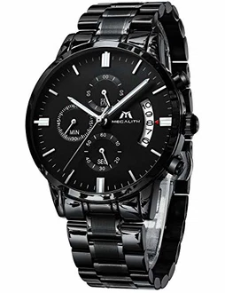 MEGALITH Herrenuhr Militär Chronographen Design Business Analog Uhren Schwarz
