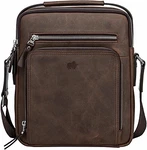 BISON DENIM Herren Echtleder Umhängetasche Retro Messenger Casual Business Handtasche Blau