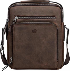 BISON DENIM Herren Echtleder Umhängetasche Retro Messenger Casual Business Handtasche Blau