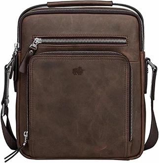 BISON DENIM Herren Echtleder Umhängetasche Retro Messenger Casual Business Handtasche