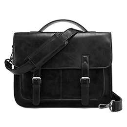 ECOSUSI Leder Aktentasche Herren 14 Zoll Messenger Bag Laptoptasche Herren Umhängetasche Schwarz