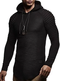 Herren Kapuzenpullover Slim Fit Baumwolle-Anteil Moderner weißer Herren Hoodie-Sweatshirt-Pulli Langarm Herren schwarzer Pullover-Shirt mit Kapuze LN6369 Schwarz Medium
