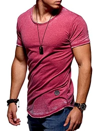Herren Oversize T-Shirt Crew-Neck O-210 [Rot, M]