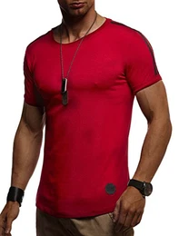 Herren Sommer T-Shirt Rundhals-Ausschnitt Slim Fit Baumwolle-Anteil Moderner Männer T-Shirt Crew Neck Hoodie-Sweatshirt Kurzarm lang LN1385 Rot Large