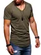Ombre-Eight Herren Oversize T-Shirt V-Neck Kurzarm Shirt O-217 [Khaki, M]