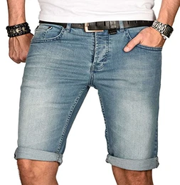 A. Salvarini Herren Designer Jeans Short Kurze Hose Slim Sommer Shorts Bermuda, Hellblau, W32