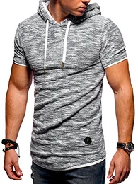 Herren Oversize T-Shirt Rundhals Crew Hoodie O-219 [Grau, M]