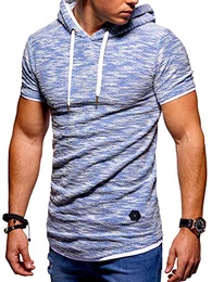 Herren Oversize T-Shirt Rundhals Crew Hoodie O-219 [Blau, M]