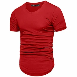 Oversize Herren Slim-Fit V-Neck Basic T-Shirt V-Ausschnitt 1-0003 Rot M
