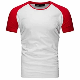 Oversize Doppel Farbig Herren Slim-Fit Crew Neck Basic T-Shirt Rundhals 1-0004 Weiß/Rot M