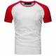 Amaci&Sons Oversize Doppel Farbig Herren Slim-Fit Crew Neck Basic T-Shirt Rundhals 1-0004 Weiß/Rot M