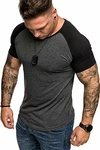 Amaci&Sons Oversize Doppel Farbig Herren Slim-Fit Crew Neck Basic T-Shirt Rundhals (1-0015) Anthrazit/Schwarz