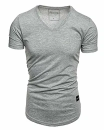 Oversize Herren Slim-Fit V-Neck Basic Sommer T-Shirt V-Ausschnitt R-0004 Grau Melange S