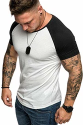 Amaci&Sons Oversize Doppel Farbig Herren Slim-Fit Crew Neck Basic T-Shirt Rundhals (1-0015) Weiß/Schwarz