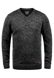 Blend Dansel Herren Strickpullover Feinstrick Pullover Mit V-Ausschnitt Und Melierung, Größe:M, Farbe:Black (70155)