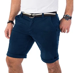 Herren Chino Shorts Hose Kurz Chinoshorts Inkl Gürtel Männer Sommer Bermuda Stretch Rc-2133 32 Navy