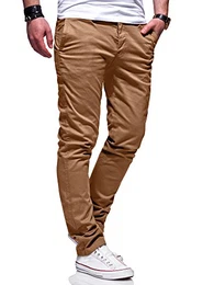 Herren Chinohose Slim Fit Chino Hose Jeans J-103 [Beige, W32/L32]