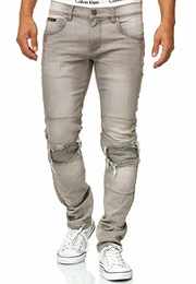 Herren Nevada Jeanshose aus Baumwolle mit Stretch-Anteil Herrenjeans Destroyed Look Denim Stretch Jeans Hose Herrenhose Regular fit Straight Men Pants f. Männer Lt Grey 32/34