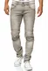 Indicode Herren Nevada Jeanshose aus Baumwolle mit Stretch-Anteil   Herrenjeans Destroyed Look Denim Stretch Jeans Hose Herrenhose Regular fit Straight Men Pants f. Männer Lt Grey 32/34
