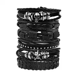 MILAKOO 6 Stück Lederarmband schwarz braun geflochten breites Armband Frauen Männer Punk Schmuck Schädel