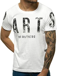 Herren T-Shirt T Shirt Tshirt Kurzarm Kurzarmshirt Tee Top Sport Sportswear Rundhals U-Neck Rundhalsausschnitt Aufdruck Motiv Print O/1180 WEIß M