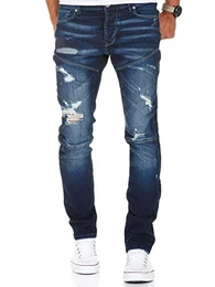 Herren Strech Destroyed Slim Fit Denim Jeans Hose 7995 Dunkelblau W32/L32