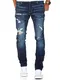 Amaci&Sons Herren Strech Destroyed Slim Fit Denim Jeans Hose 7995 Dunkelblau W32/L32