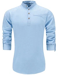 JEETOO Herren Langarm Oxford Hemd Modell Slim Fit Stehkragen Bügelleicht (Medium, Blau_3)