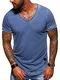 behype. Herren Oversize Kurzarm T-Shirt V-Neck Vintage Shirt 20-1760 Blau M