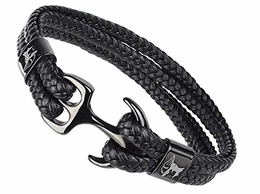 ETAVI ® Anker Armband aus Leder [Verschiedene Größen] Lederarmband für Männer und Herren mit Geschenkbox [Edelstahl] Damen und Frauen Armband (Schwarz, 21)