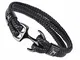 ETAVI ® Anker Armband aus Leder [Verschiedene Größen] Lederarmband für Männer und Herren mit Geschenkbox [Edelstahl] Damen und Frauen Armband (Schwarz, 21)