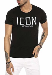 Herren T-Shirt gesticktes Icon Logo Baumwolle Schwarz M