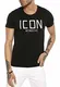 Herren T-Shirt gesticktes Icon Logo Baumwolle Schwarz M