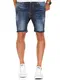 Amaci&Sons Herren Basic Jeans Shorts Kurze Denim Bermuda Krempel Stretch Hose Regular Fit 7992 Dunkelblau W32