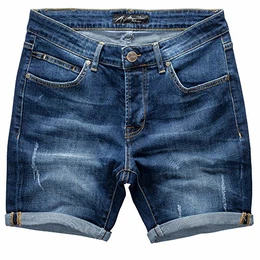 Herren Destroyed Jeans Shorts Kurze Denim Bermuda Krempel Stretch Hose Regular Fit 7991 Mittelblau W32