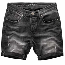 Herren Destroyed Jeans Shorts Kurze Denim Bermuda Krempel Stretch Hose Regular Fit 7991 Schwarz W30