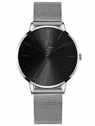 Armbanduhr Damen Silber Metall Mesh Armband Edelstahl Schwarz Ultra-flach dünn