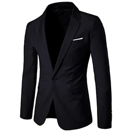 Sakko Herren Slim Fit Anzugjacke EIN Knopf Sakko für Business Schwarz Medium