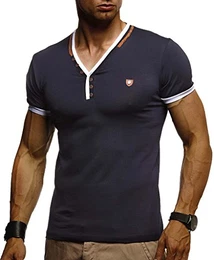 Herren T-Shirt V-Ausschnitt Sweatshirt Longsleeve Basic Shirt Hoodie Slim Fit LN1330; Größe L, Dunkel Blau