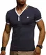 Leif Nelson Herren T-Shirt V-Ausschnitt Sweatshirt Longsleeve Basic Shirt Hoodie Slim Fit LN1330; Größe L, Dunkel Blau