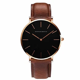 Herren Uhren,L'ananas Männer Minimalistischer Stil Wasserdicht Anolog Geschäft Quarz PU-Leder Sanft Armbanduhren Wrist Watches mit Geschenkbox (Braun+Roségold)