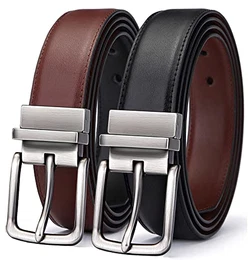 Ledergürtel Herren, Wendegürtel Herren Leder 31mm für Business Anzug und Jeans Gürtel,Ein Gürtel Wendbar Zwei Farben(Schwarz/Hellbraun,105cm/32-34 taille verstellbar)