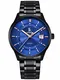 Alienwork Automatikuhr Armbanduhr Herren Damen schwarz Edelstahl Metallarmband Kalender Datum blau