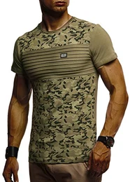 Herren Sommer T-Shirt Rundhals-Ausschnitt Slim Fit Baumwolle-Anteil Moderner Männer T-Shirt Crew Neck Hoodie-Sweatshirt Kurzarm lang LN405 Khaki Medium