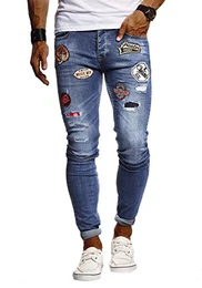 Herren Jeans Hose Stretch Slim Fit Denim Blaue Lange Jeanshose für Männer Coole Jungen weiße Freizeithose Schwarze Cargo Chino Sommer Winter Basic LN9275; W32L32, Blau