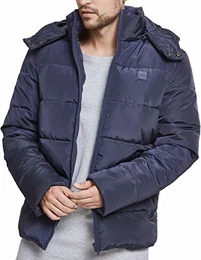 Herren Hooded Puffer Jacket with Quilted Interior Jacke, Navy, M