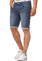 Indicode Herren Caden Jeans Shorts mit 5 Taschen aus 98% Baumwolle Kurze Denim Stretch Hose Used Look Washed Destroyed Regular Fit Men Short Pants Freizeithose f. Männer Indigo Blue M