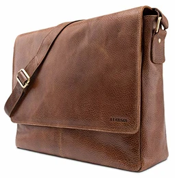 Oxford Umhängetasche Leder Laptoptasche 15 Zoll aus echtem Büffel-Leder im Vintage Look, (LxBxH): ca. 38x10x31 cm - WesternBraun