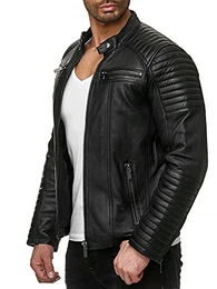 Herren Jacke Kunst- Lederjacke Bikerjacke Biker Übergangsjacke M6013 AIR, Schwarz, M